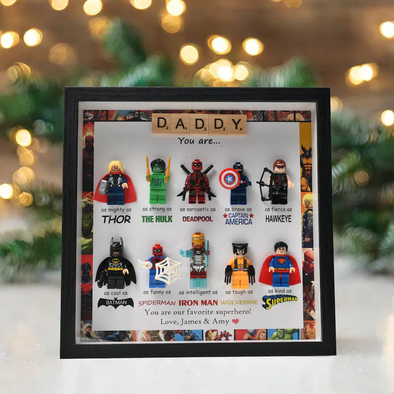 Personalised Superhero Gift for Daddy: Set of 10 Superhero Figures | Personalised Framed Wall Han... | Etsy (Global)