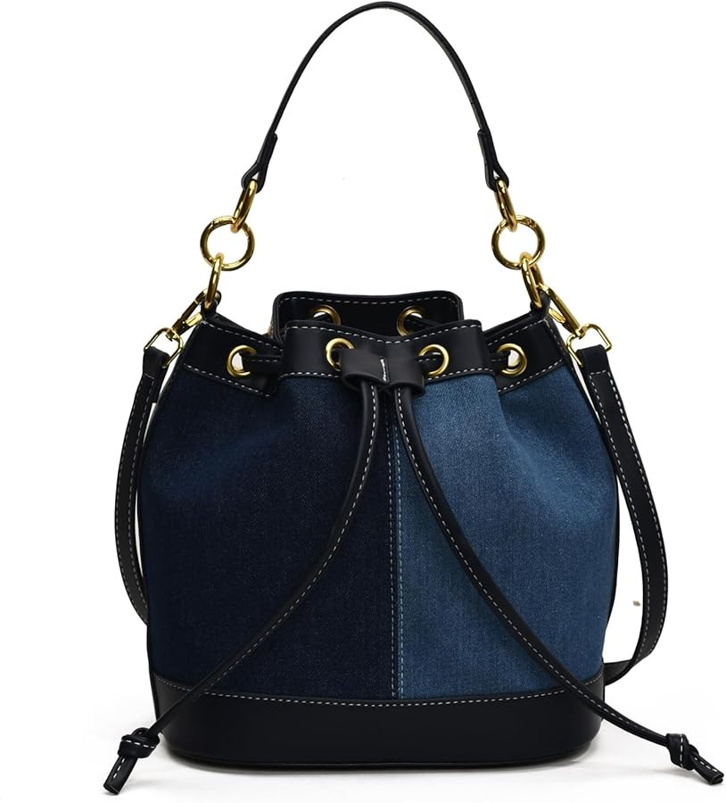 Denim Bucket Bag for Women Handbag Trendy Jean Purse Drawstring Crossbody Shoulder Bag | Amazon (US)
