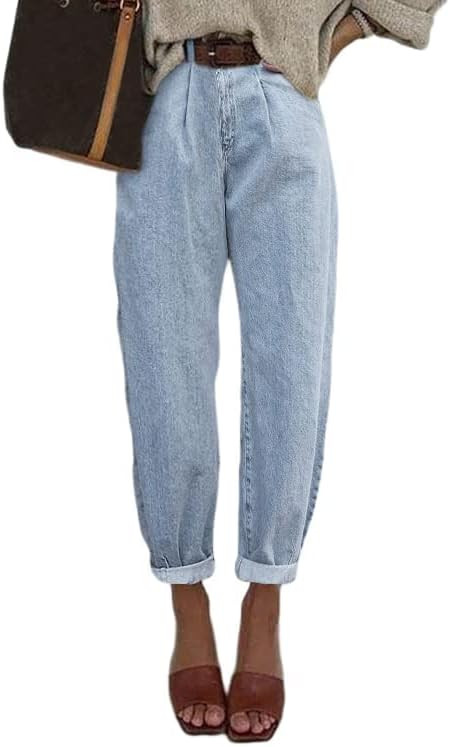 Astylish Womens High Waisted Baggy Jeans Boyfriend Cropped Denim Pants | Amazon (US)