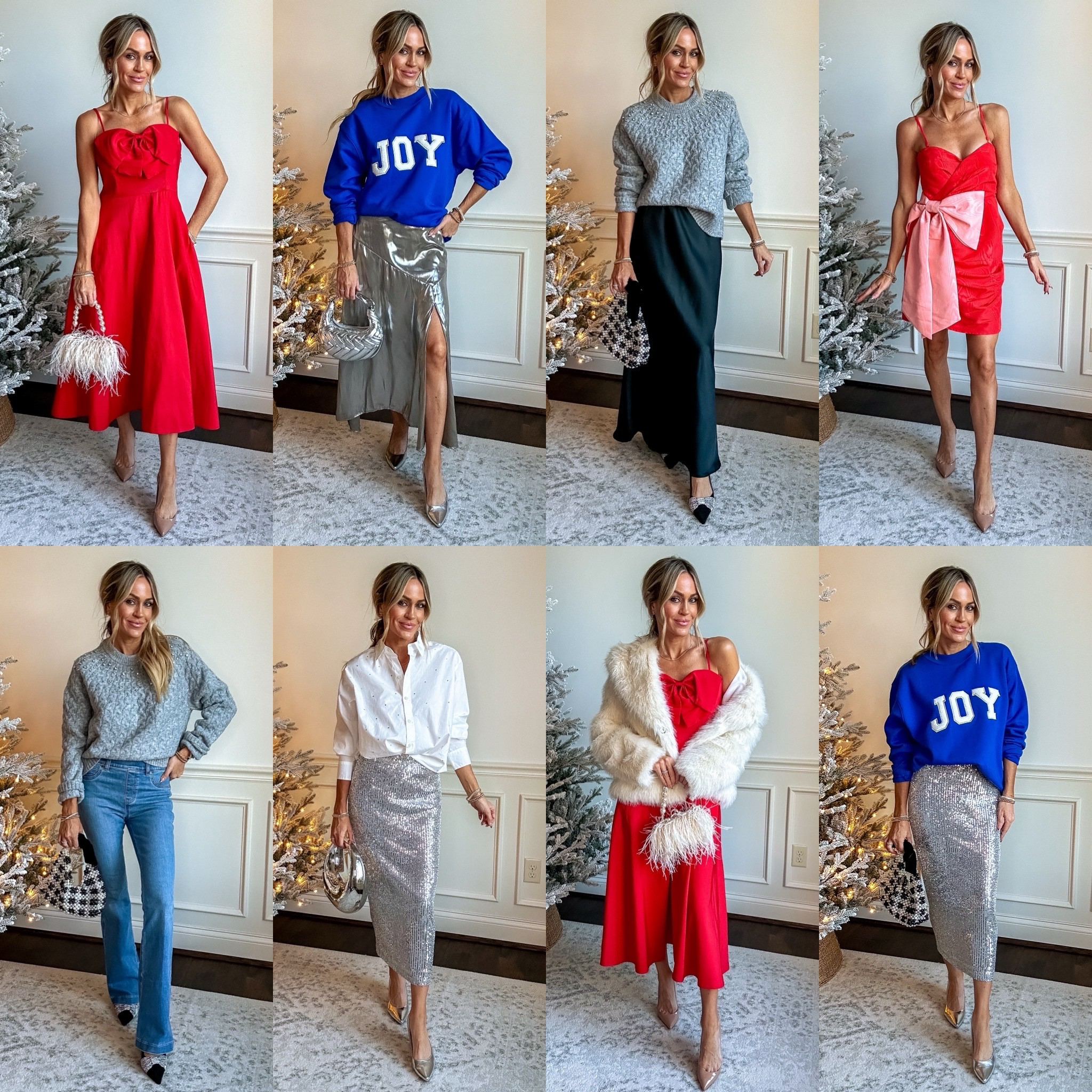 Target holiday outfits - part 3! Omg how to choose between these festive outfits 😍

Long red dress - 2
Joy sweatshirt- sized up to M
Embellished sweater - sized up to M
Fur coat - small
Embellished button up - xs
Red & pink dress - xs
Satin skirt - xs

Sequin skirt (not target but linked below - wearing xs)

Jeans - use code KATEROSExSPANX to save 20% plus free shipping! 👖- wearing xs petite length 



#LTKHoliday #LTKStyleTip #LTKFindsUnder50