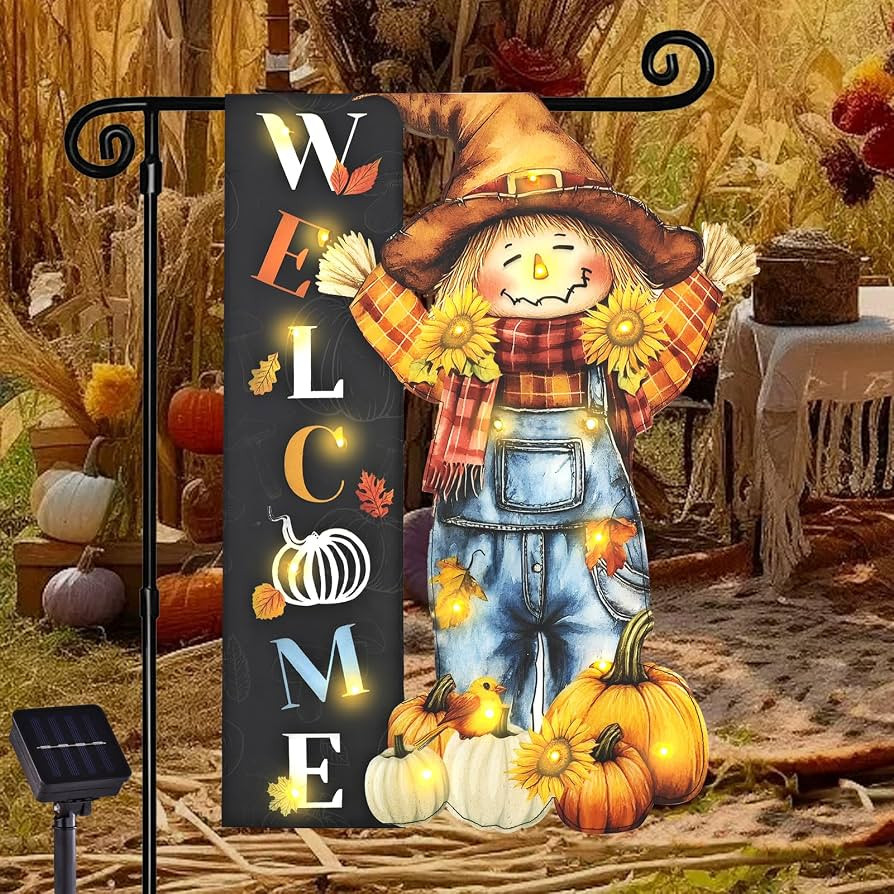 Thanksgiving Lighted Garden Flag, Scarecrow Fall Yard Decoration | Amazon (US)