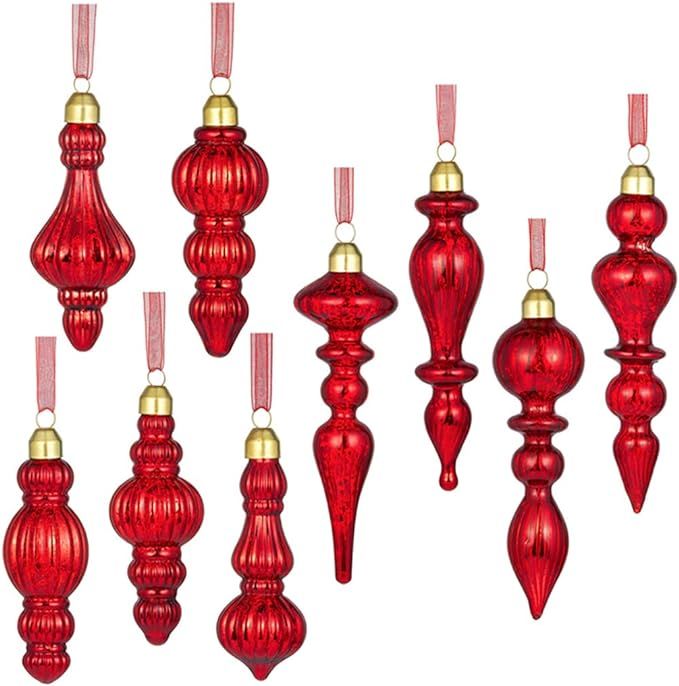 Mercury Glass Christmas Ball Drop Finial Ornaments Holiday Trees Wreaths & Garland Decor Red Colo... | Amazon (US)