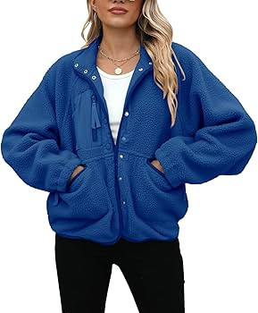 Yanekop Womens Fleece Jacket Fuzzy Long Sleeve Short Coats Button Down Sherpa Outerwear with Pock... | Amazon (US)