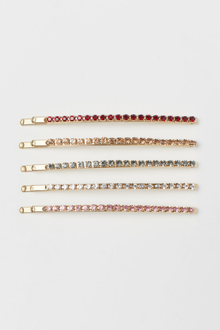 Hairpins in metal decorated with rhinestones in various colors. Length 3 1/4 in. | H&M (US + CA)