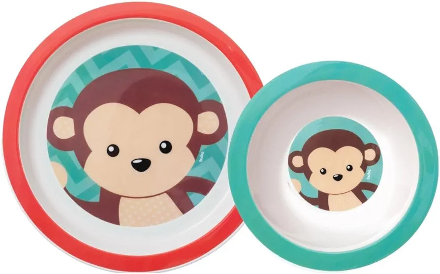 Kit Refeição Infantil 2 Peças Prato Raso e Bowl Buba Animal Fun (Macaco) | Amazon (BR)