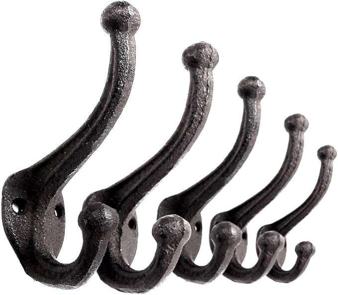 5 Pack Decorative Rustic Cast Iron, Wall Mounted Coat Hooks (Set of 5) Vintage Inspired , Modern ... | Amazon (US)