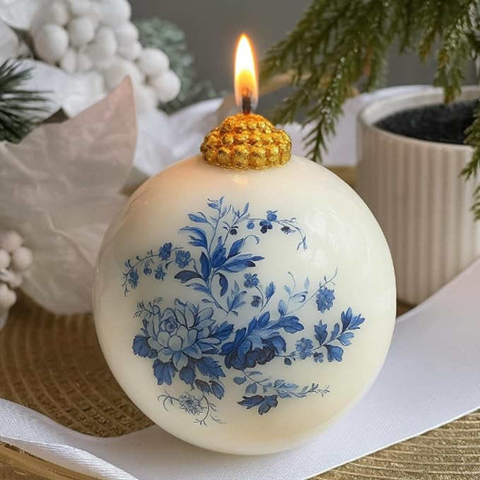 Nuanchu Christmas Blue and White Ball Candles Chinoiserie Vintage Christmas Party Gifts for Women... | Amazon (US)