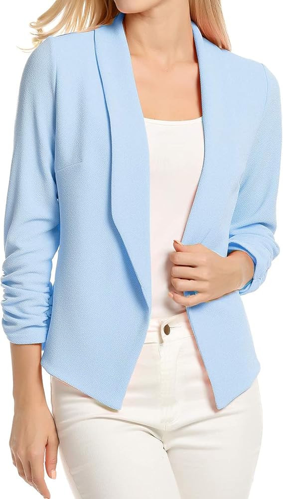 POGTMM Women 3/4 Sleeve Blazer Open Front Cardigan Jacket Work Office Blazer | Amazon (US)