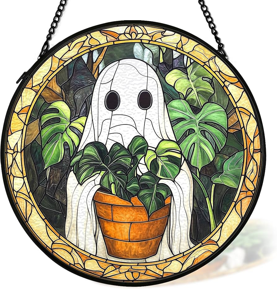 Halloween Ghost Suncatcher Stained Glass Window Hanging Decor, Cute Ghost Stained Glass Wall Deco... | Amazon (US)
