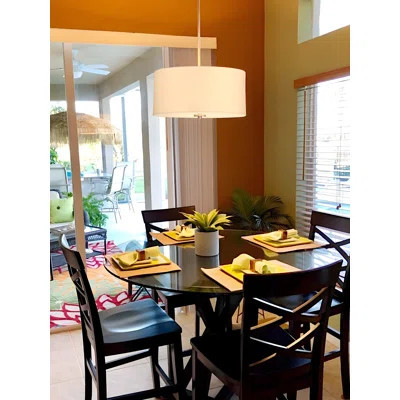 Modern 3-Light Drum Pendant Chandelier With Adjustable Height, Brushed Nickel Finish, And Textured Shade, LED Compatible, ETL Listed | Wayfair North America