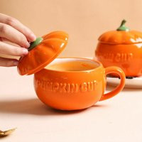 Pumpkin-shaped ceramic mug with lid, halloween decorations, halloween pumpkin mug(300ml) | ManoMano UK