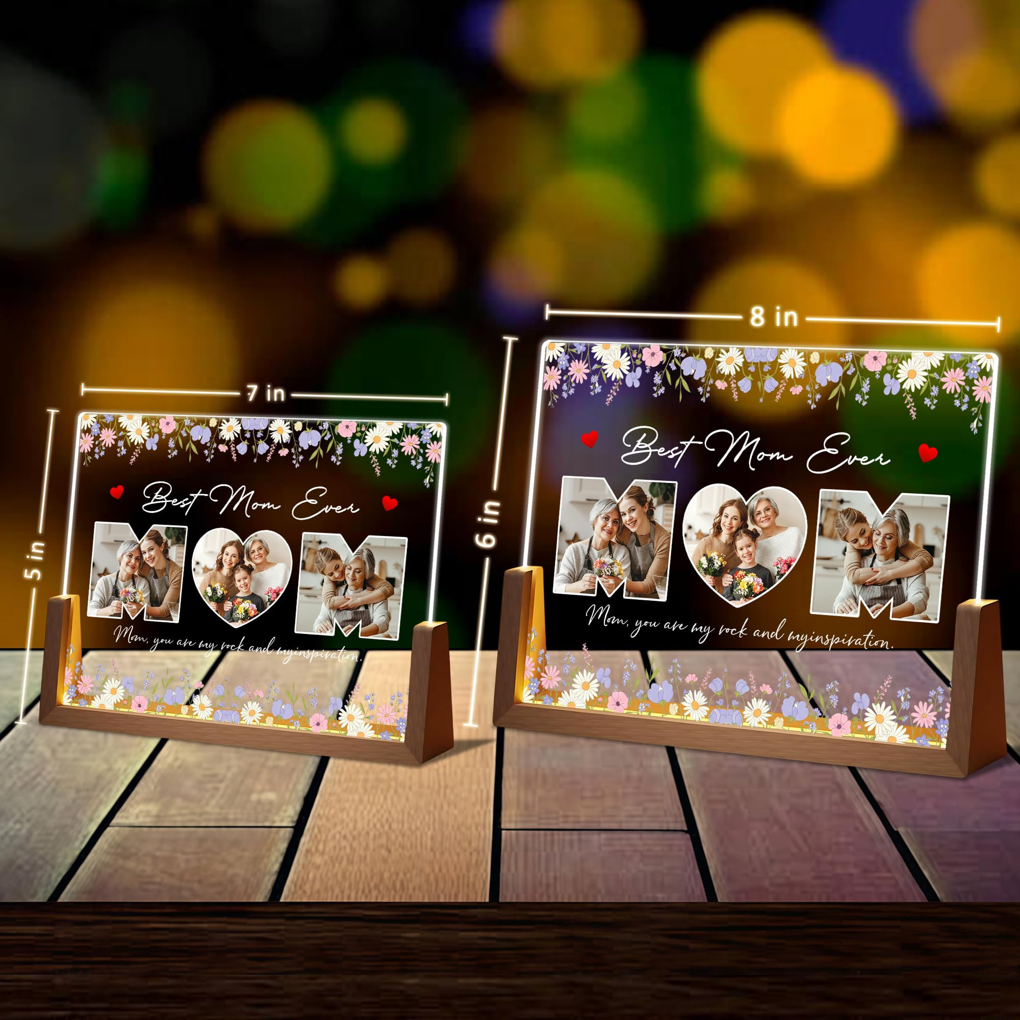 Mothers Day, Custom Photo Frame, MOM Design, U-Shaped LED Wood Base, USB Powered, Multiple Base O... | Amazon (US)