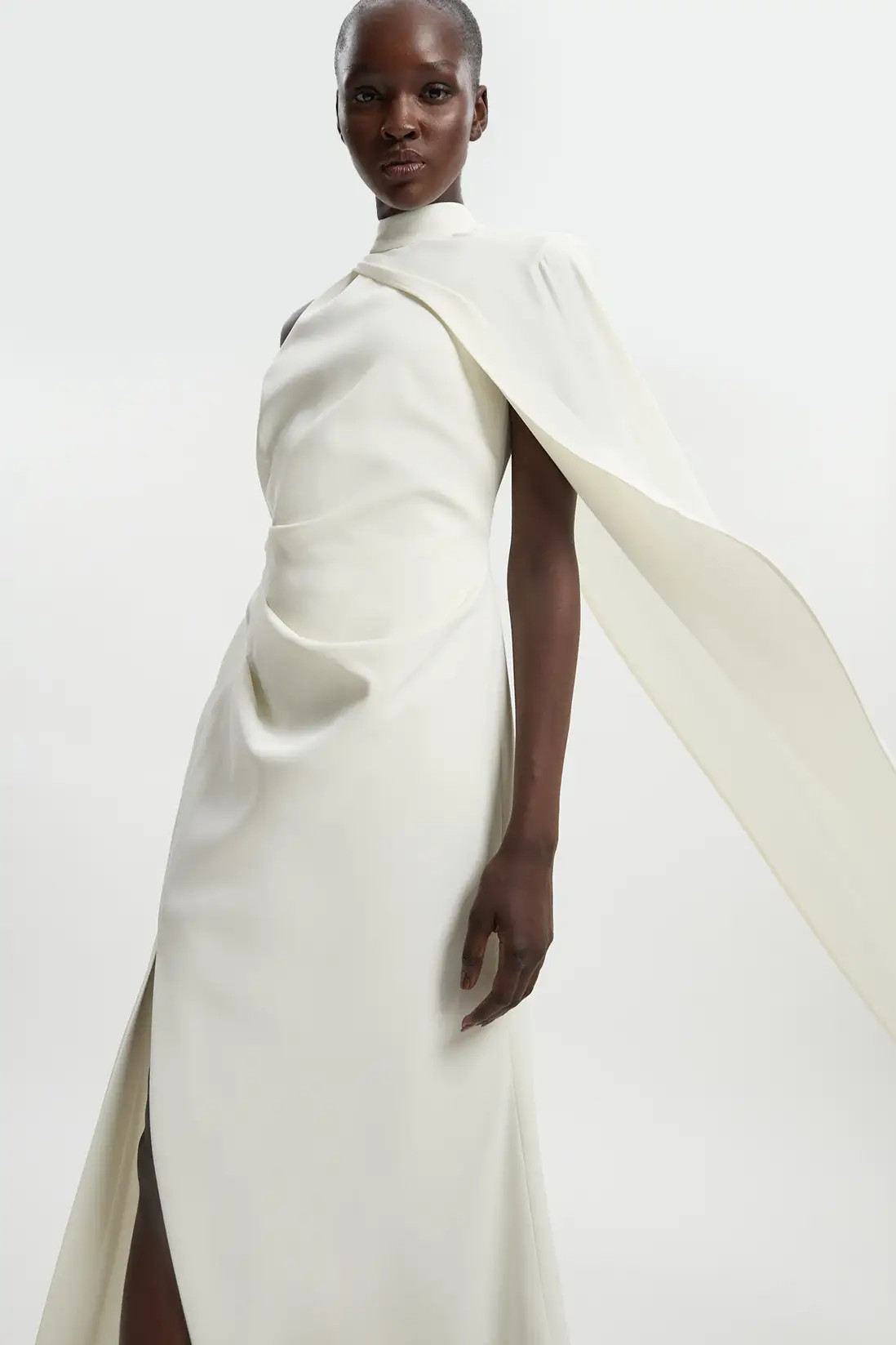 Dresses | Soft Tailored One Shoulder Cape Sleeve Maxi Dress | KarenMillen | Karen Millen UK + IE + DE + NL