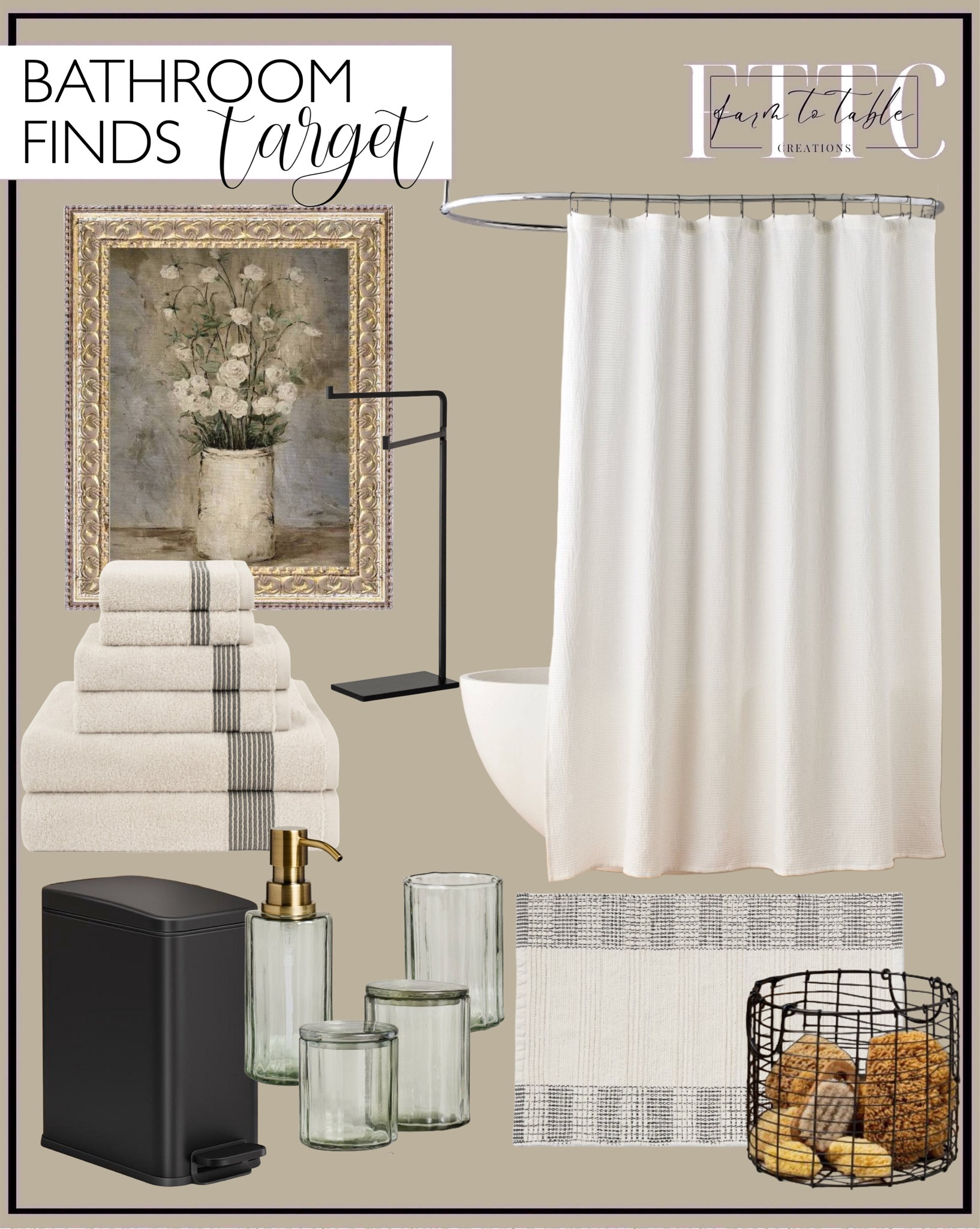  Target Bathroom Finds. Follow @farmtotablecreations on Instagram for more inspiration.

Storage Basket with Handles. Linen Pleated Towel Set. Modern Chenille Bath Rug. Textured Horizontal Stripe Shower Curtain. Metal Hand Towel Stand. Fluted Glass Bathroom Soap Dispenser. Bathroom Tumbler. Fluted Glass Bathroom Canister. Bathroom Trash Can. Petal Lane Long Stem Roses Framed Wall Art. 

Target Sale | Bathroom Finds | Dining Room | Dining Room Artwork | Bathroom Finds | Bedroom Finds | Bedroom Furniture | nightstands | Home Decor| Fireplace Decor | Spring Refresh |  Bedroom Finds | Neutral Stems | Spring Stems | Bookshelf Decor | Bedroom Space | Cozy Corner | Bathroom | Curated Entryway | Spring  Decor | End of Year Clearance | Trending Decor | Viral Decor  | Coffee Table Decor | Neutral Decor | Fall Stem Sale | Target Finds | Skinny Bench | Bedroom | Living Room | Breakfast Nook | Amazon Home | Target Sale | Loloi Rugs | Magnolia Home | console table | console table styling | faux stems | entryway space | front porch decor | neutral decor | entryway decor | cozy home | affordable decor |  home decor | home inspiration | console styling | entryway rug | cozy moody home | moody home decor | neutral home | bathroom decor | living room | spring decor | Hearth & Hand | Studio McGee | 2025 Home Trends | trending home | Crate&Barrel 




#LTKFindsUnder50 #LTKHome #LTKSaleAlert