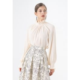 Shirred Ruffle High Neck Chiffon Top | Chicwish