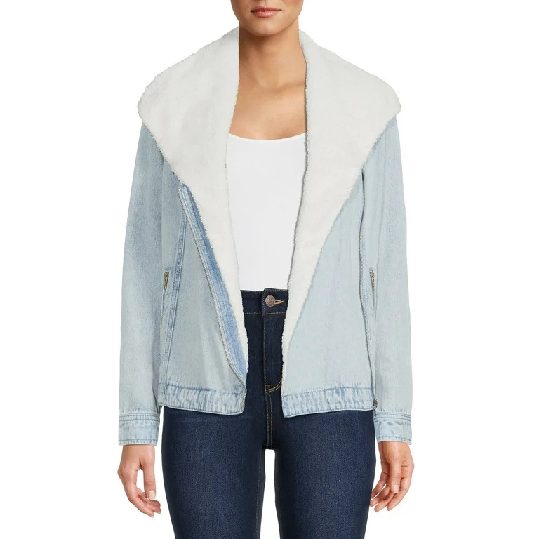 Time and Tru Women's Denim Faux Sherpa Jacket - Walmart.com | Walmart (US)