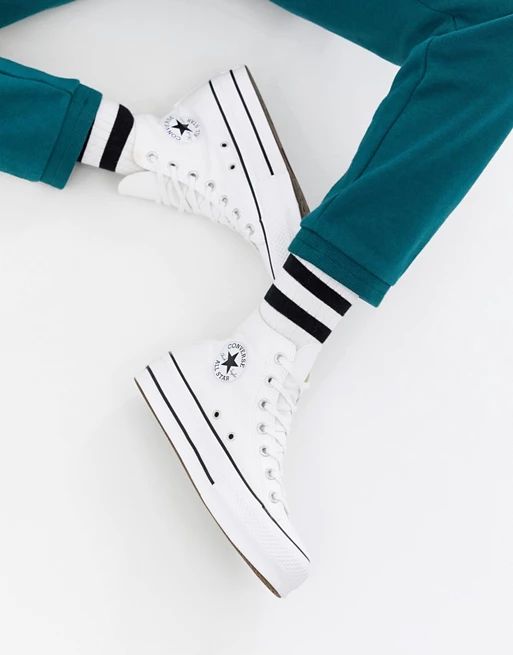 Converse Chuck Taylor All Star Hi canvas platform sneakers in white | ASOS (Global)