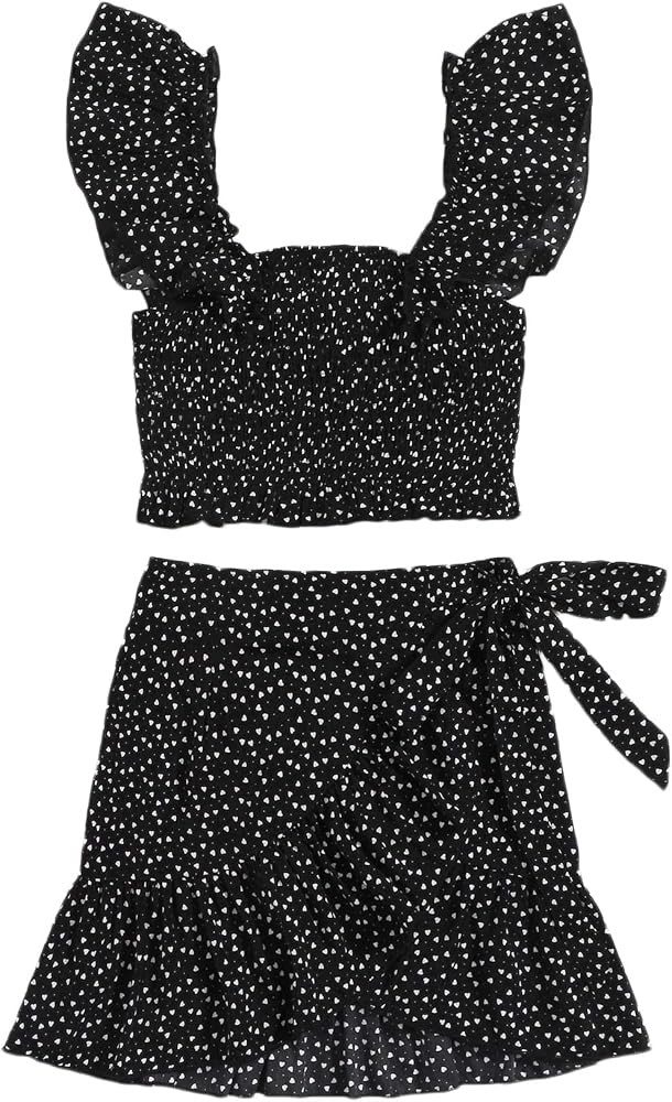 MakeMeChic Women's Two Piece Ruffle Trim Cami Crop Top and Wrap Skirt Set | Amazon (US)