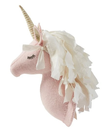 White & Pink Shredded-Mane Wool Unicorn Wall Mount | Zulily