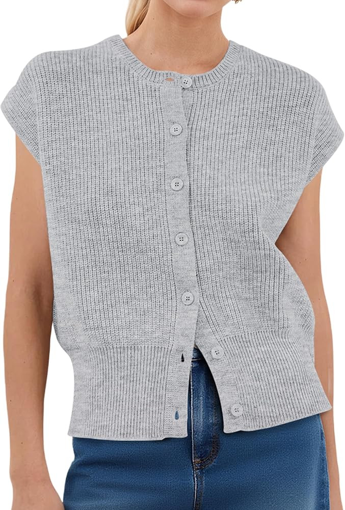 Sweater Vest Women Sleeveless Button Down Round Neck Knitted Tank Tops Business Casual Fall Cap S... | Amazon (US)