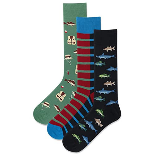 Hot Sox Men's Fishing Crew Sock 3 Pair Pack, Fishing (Black), Men's Shoe Size: 6.5-12 | Amazon (US)