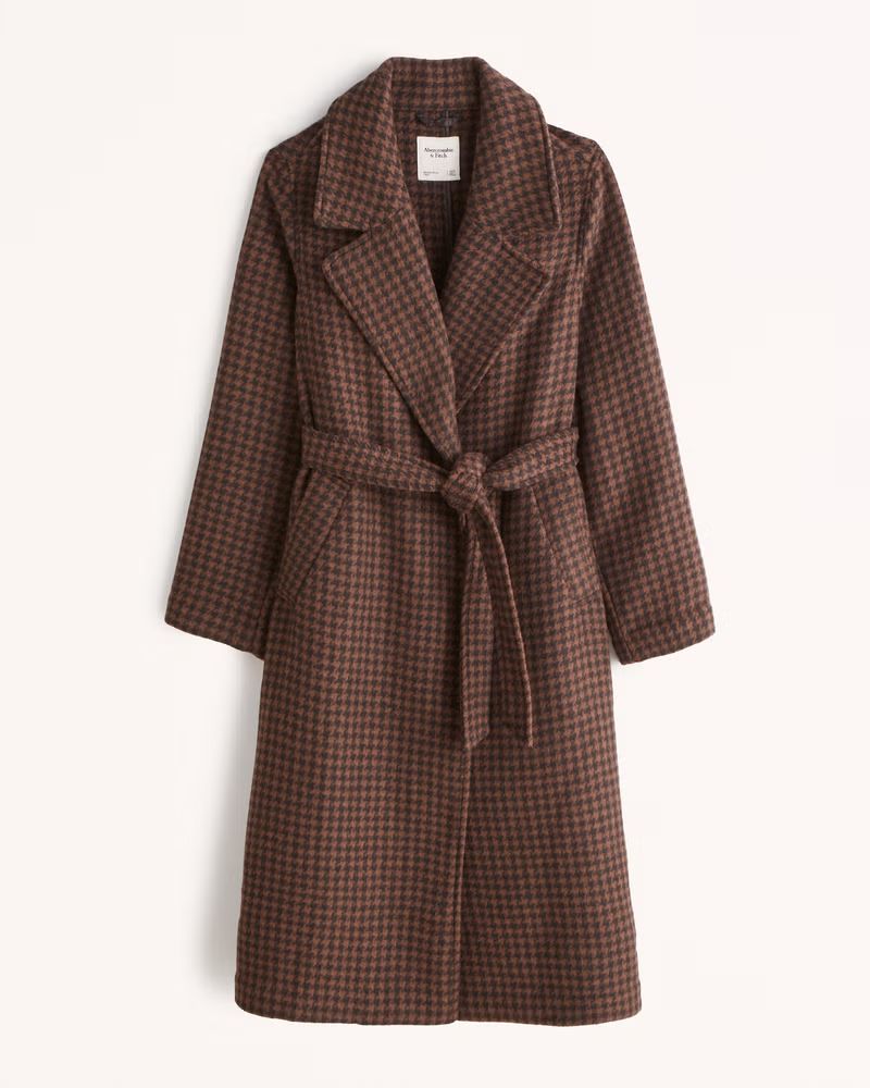Wool-Blend Lightweight Belted Blanket Coat | Abercrombie & Fitch (US)