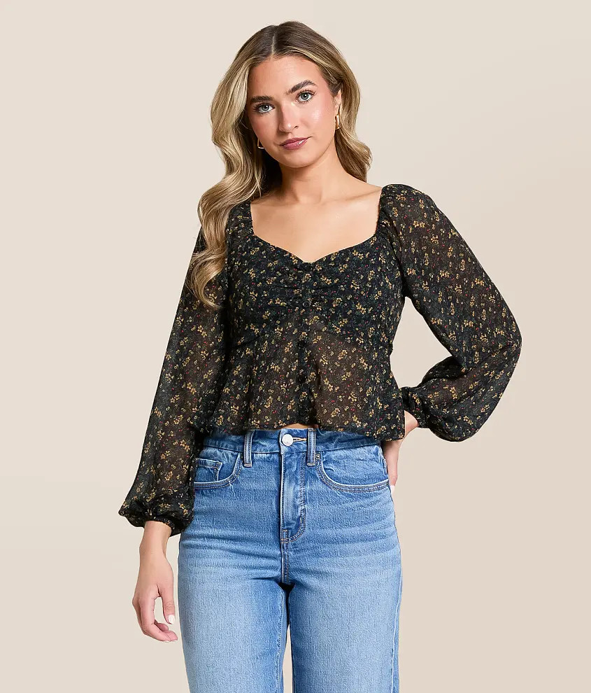Floral Chiffon Peplum Cropped Top | Buckle