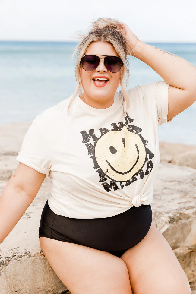 Mama Smiley Repeat Ivory Graphic Tee | Pink Lily