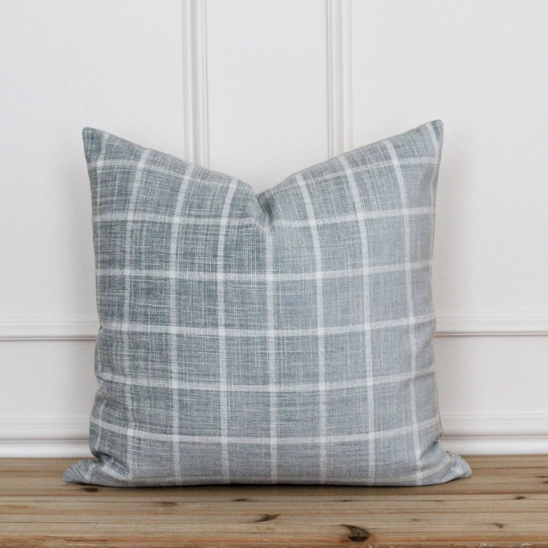Blue Plaid Pillow Cover | Plaid Accent Pillow | Chenille Decorative Throw Pillow | Handmade Pillo... | Etsy (US)