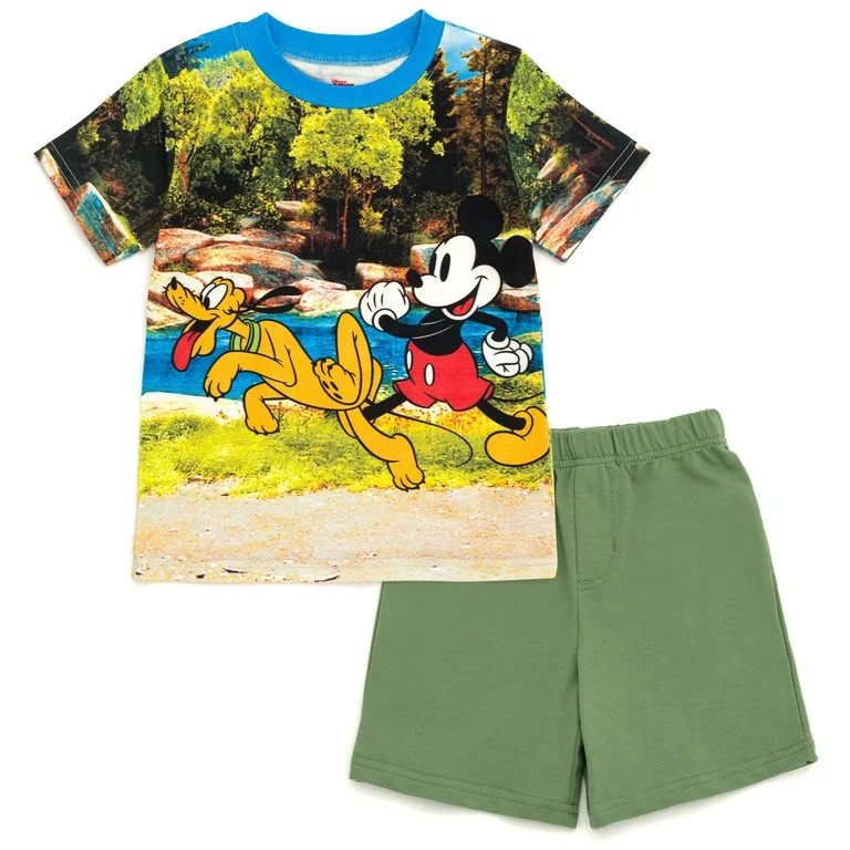 Disney Mickey Mouse Pluto Little Boys T-Shirt and French Terry Shorts Outfit Set Infant to Little... | Walmart (US)