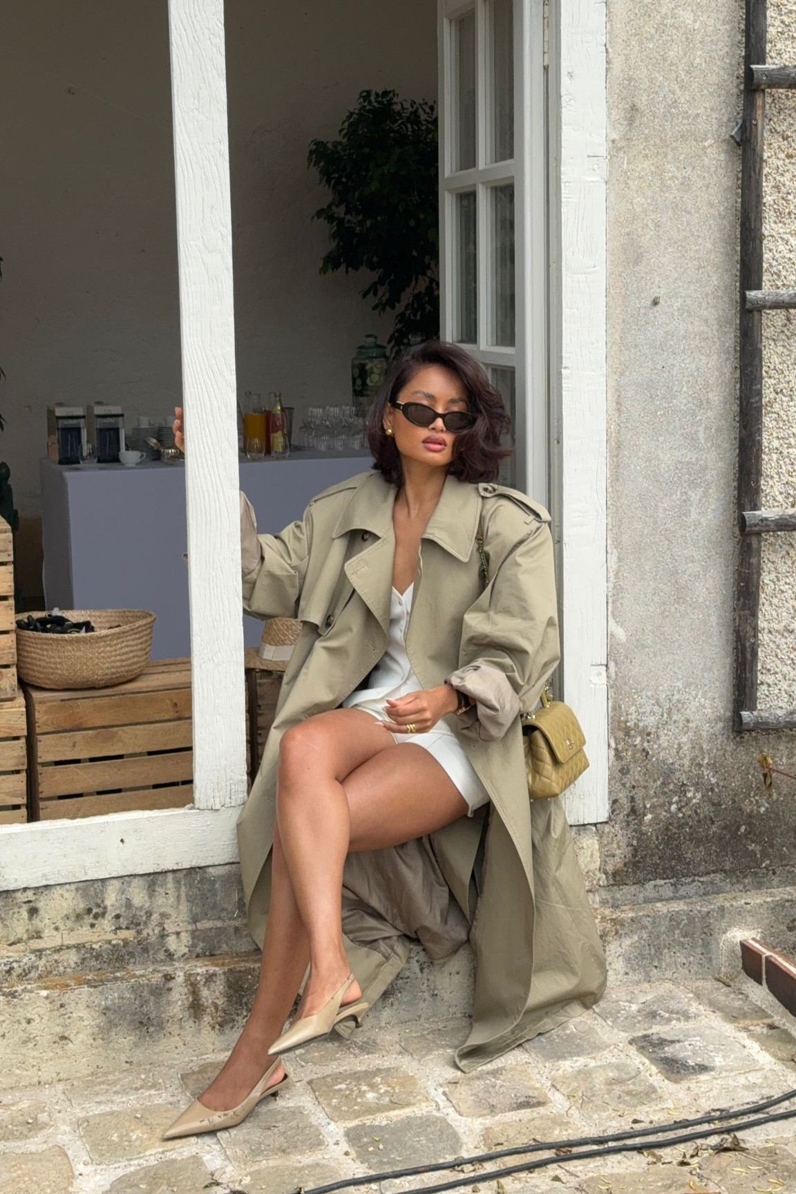Nadine merabi, Pixie market, Massimo dutti, Chanel, New look, Asos, summer outfit, white co-ord, white waistcoat, white shorts, slingback heels, kitten heels, trench coat, oversized coat, luxury fashion, outfit ideas

#LTKstyletip #LTKeurope #LTKsummer
