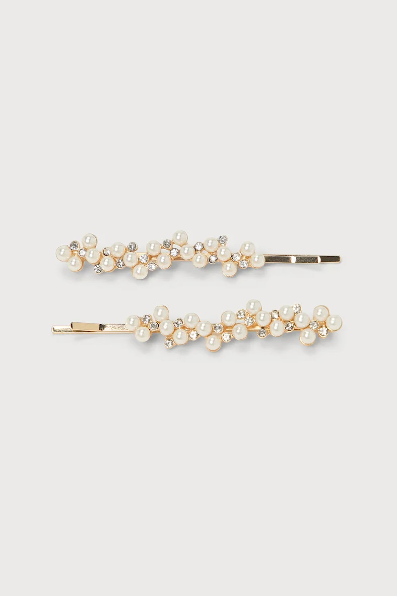 Gotta Glow Gold Pearl Rhinestone Hair Pin Set | Lulus (US)
