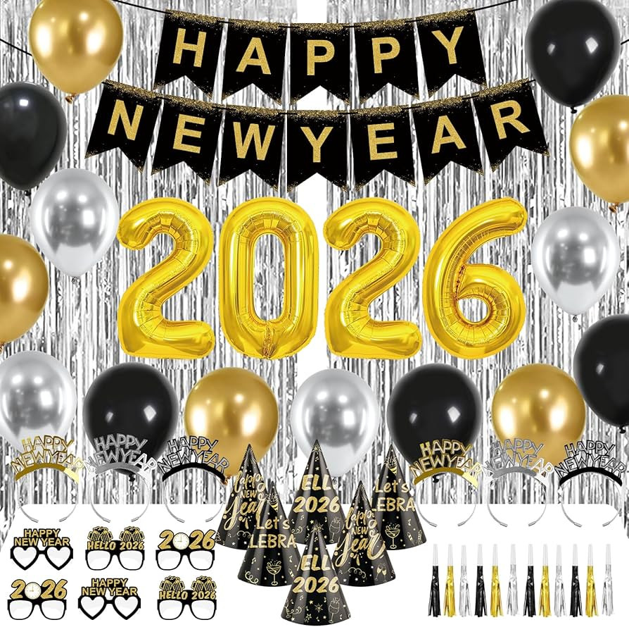 New Years Eve Party Supplies 2026 New Years Decorations Happy New Year Banner 2026 Balloons Hats ... | Amazon (US)