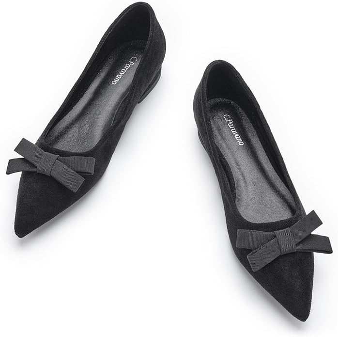 C.Paravano Women's Suede Bow Knot Ballet Flats Pointed Toe Slip-On Comfort Shoes for Casual & For... | Amazon (US)