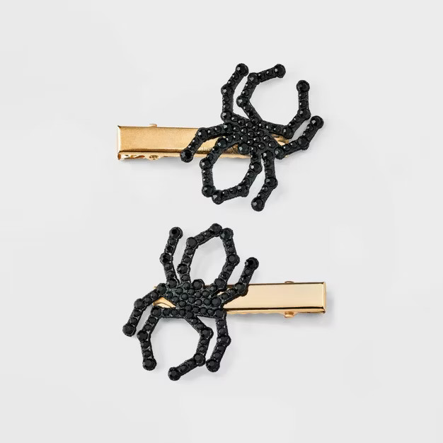 Halloween Rhinestone Spider Salon Hair Clip Set 2ct - Black | Target