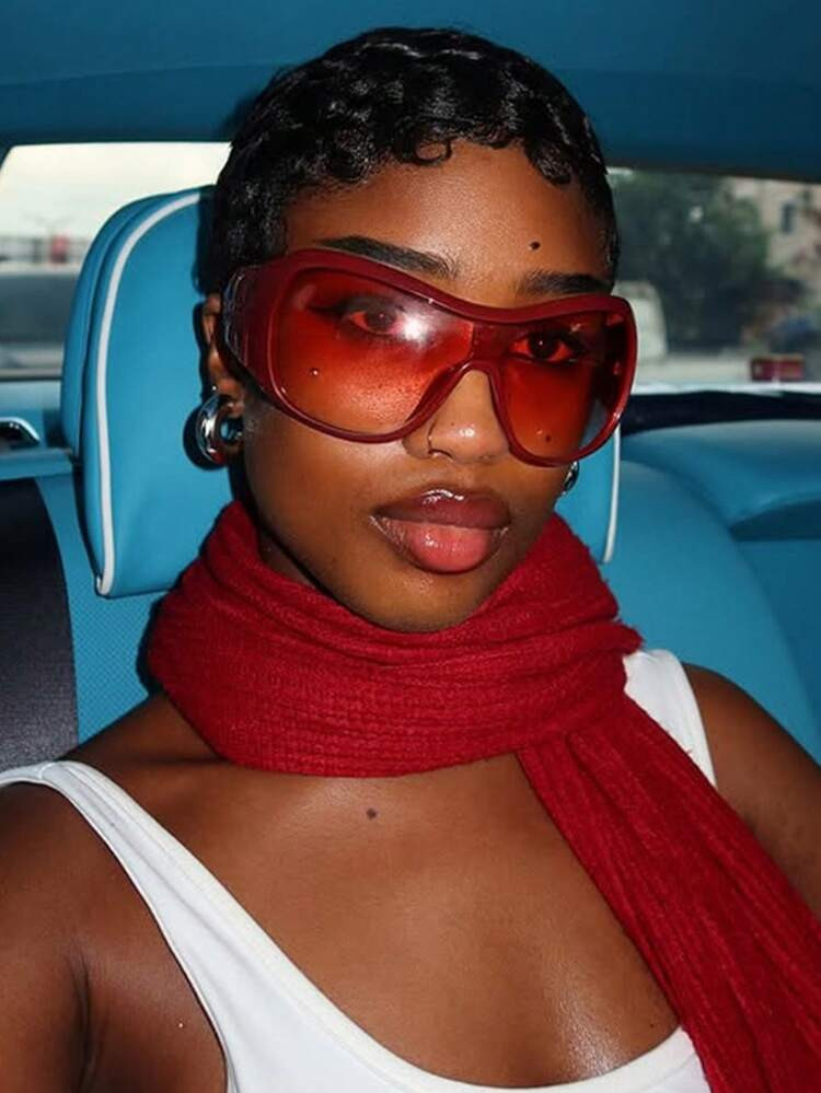 1pc Oversized Red Frame Fashion Glasses, Fashion Eyewear For Women | SHEIN