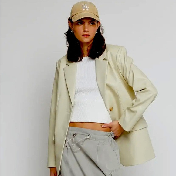Oak + Fort vegan leather blazer, color: almond milk | Poshmark