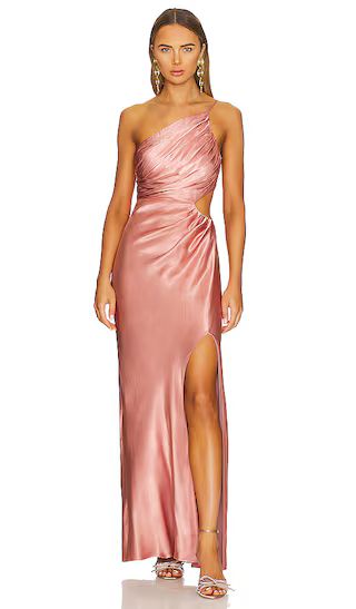 La Lune Asymmetrical Gathered Maxi Dress in Antique Rose | Revolve Clothing (Global)