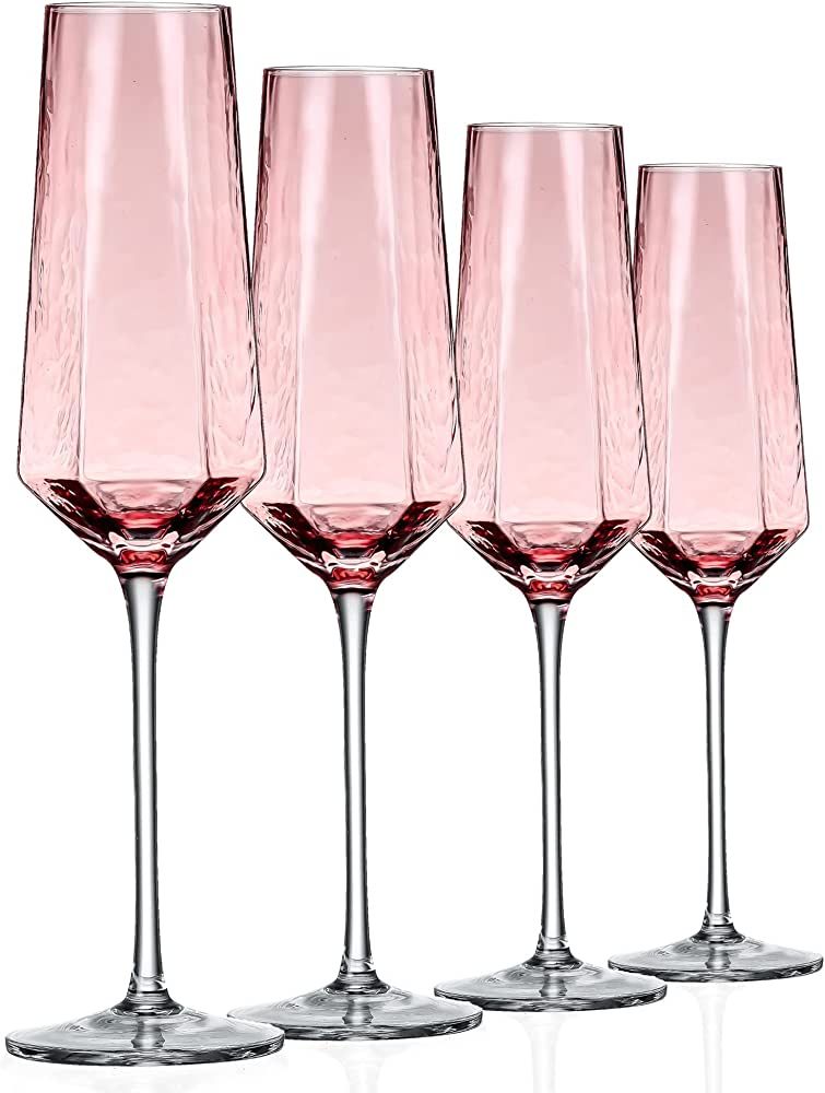 ziixon Crystal Champagne Flutes 8Oz Pink Wedding Champagne Glasses Classy Champagne Flutes Elegan... | Amazon (US)