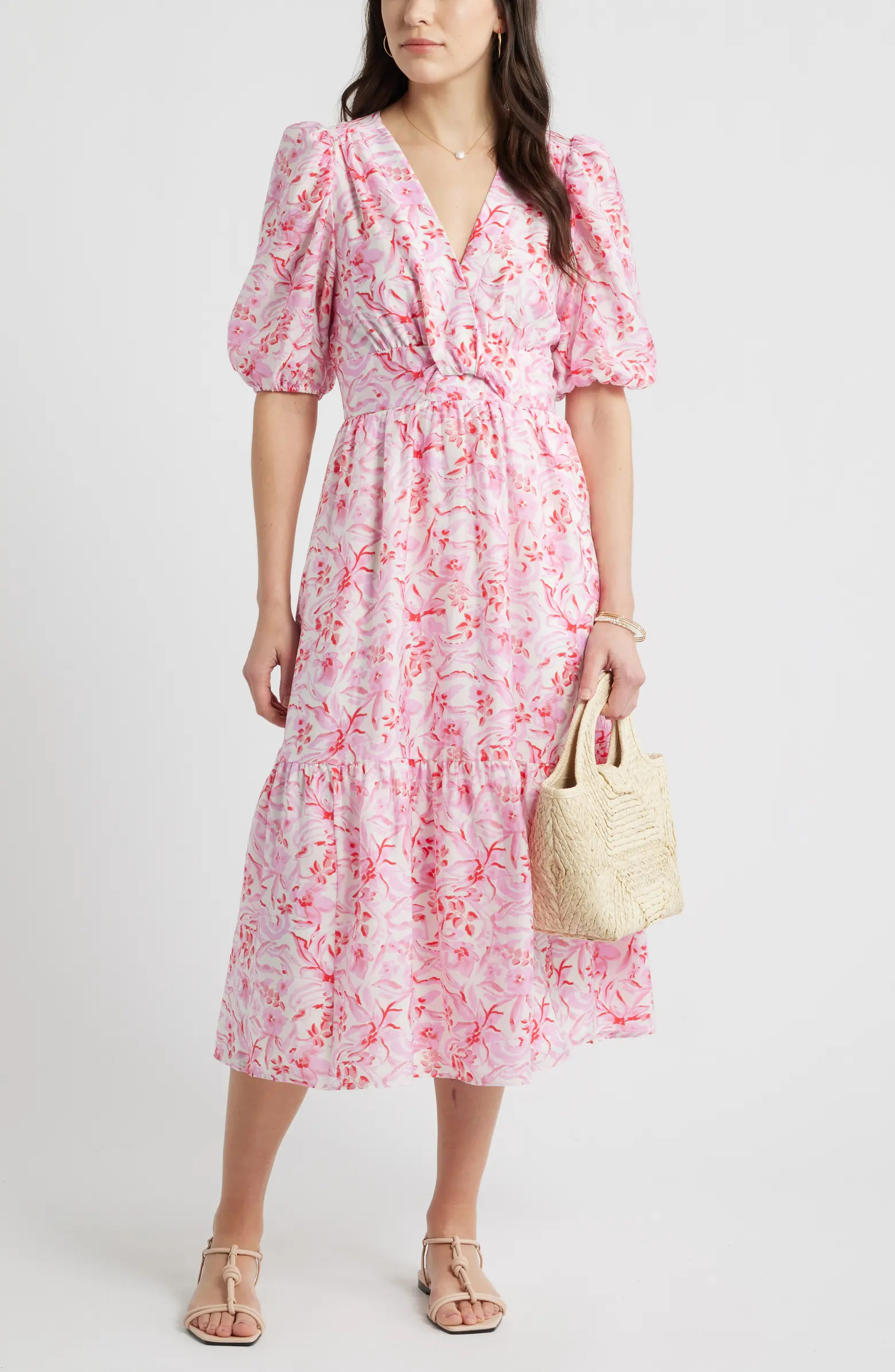 Twist Detail Allover Print Midi Dress | Nordstrom