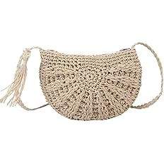 Boho Spring Crossbody Shoulder Bag for Women - Straw Bohemian Style Beach Purse with Tassel - Sma... | Amazon (US)