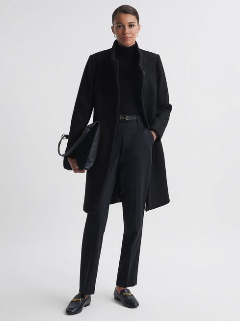 Reiss Black Mia Wool Blend Mid-Length Coat | Reiss UK