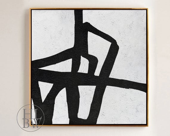 Oversized Abstract Painting on Canvas, Abstract Art Canvas Painting Minimalist Art Black White Pa... | Etsy (US)