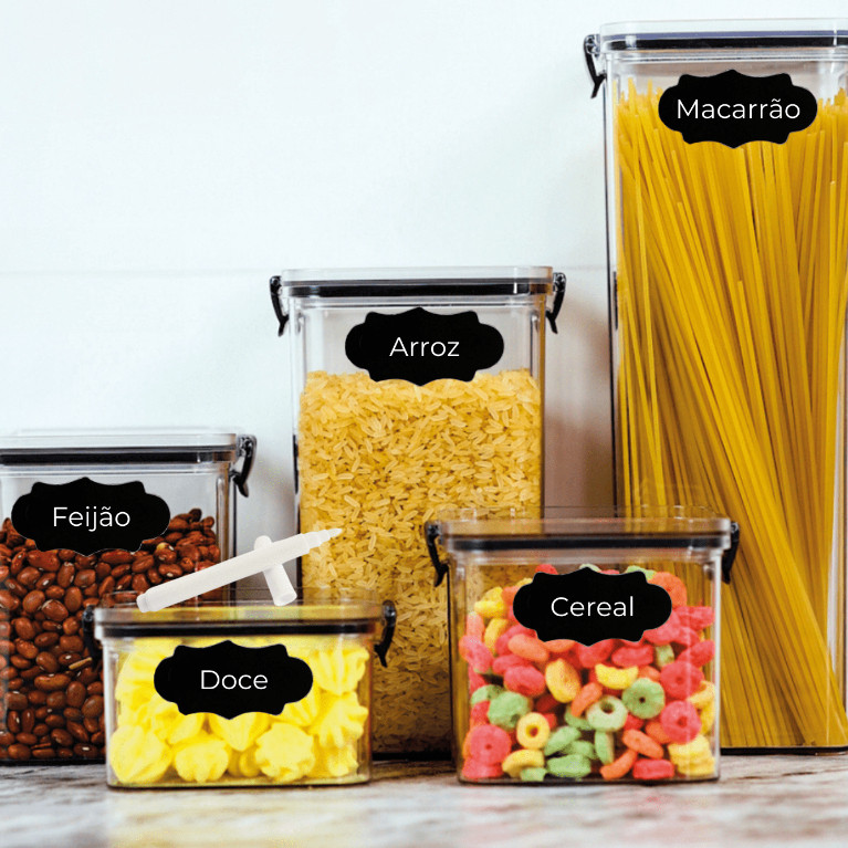 Conjunto de Potes para Arroz Feijão Açúcar Farinhas Grãos 5 Unidades + Caneta e Etiqueta | Shopee (BR)