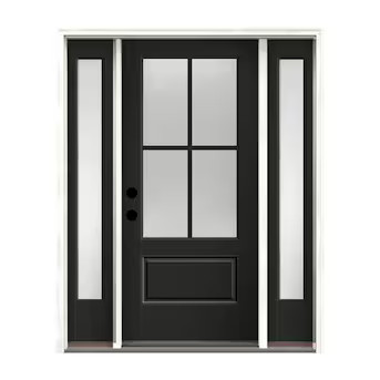 Therma-Tru Benchmark Doors 68-in x 80-in Fiberglass 3/4 Lite Right-Hand Inswing Black Painted Pre... | Lowe's