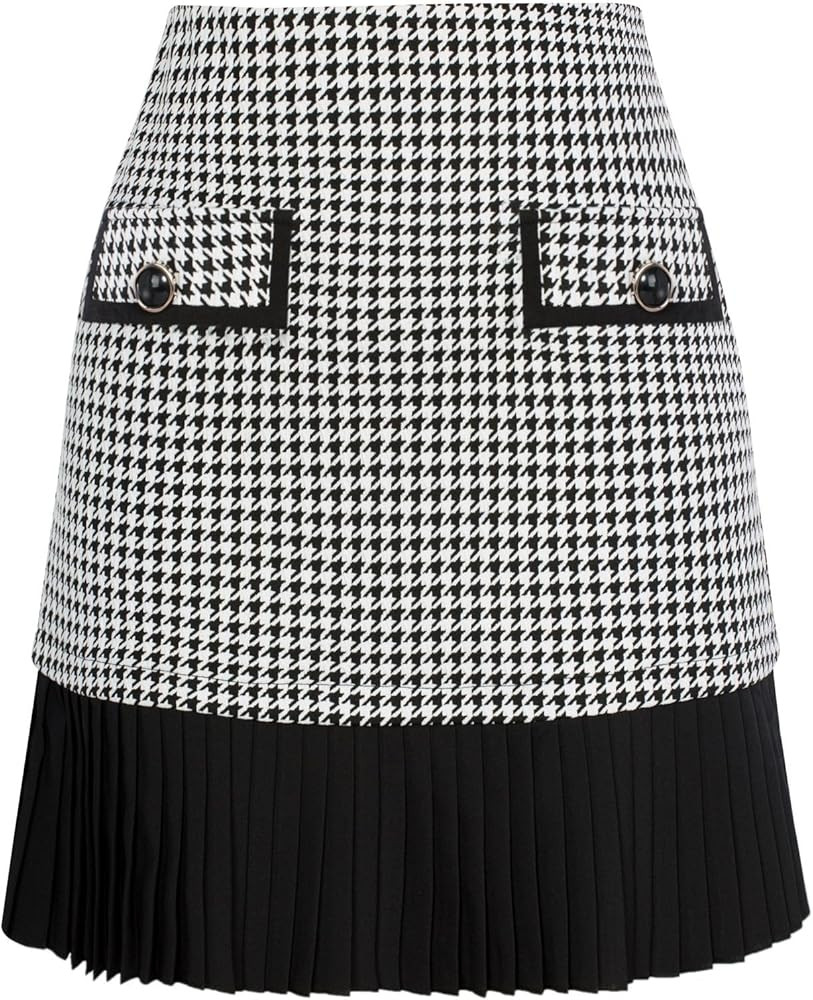 Kate Kasin Women's Casual Plaid High Waist Pleated A-Line Uniform Mini Skirt | Amazon (US)