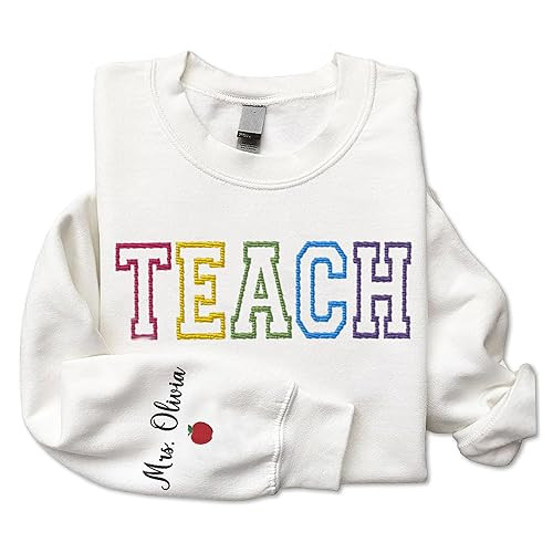 Personalized Embroidered Teacher Colorful Sweatshirts and Hoodie, Custom Teacher Sweatshirts, Tea... | Amazon (US)