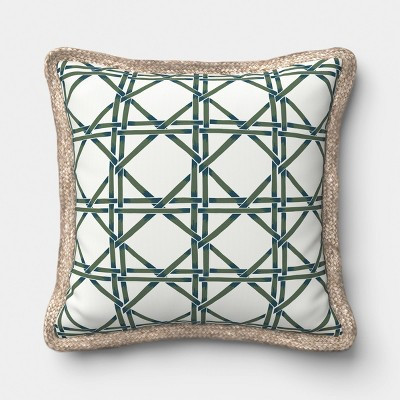 18"x"18 Lattice Print Trimmed Pillow Green/Navy - Threshold™ | Target