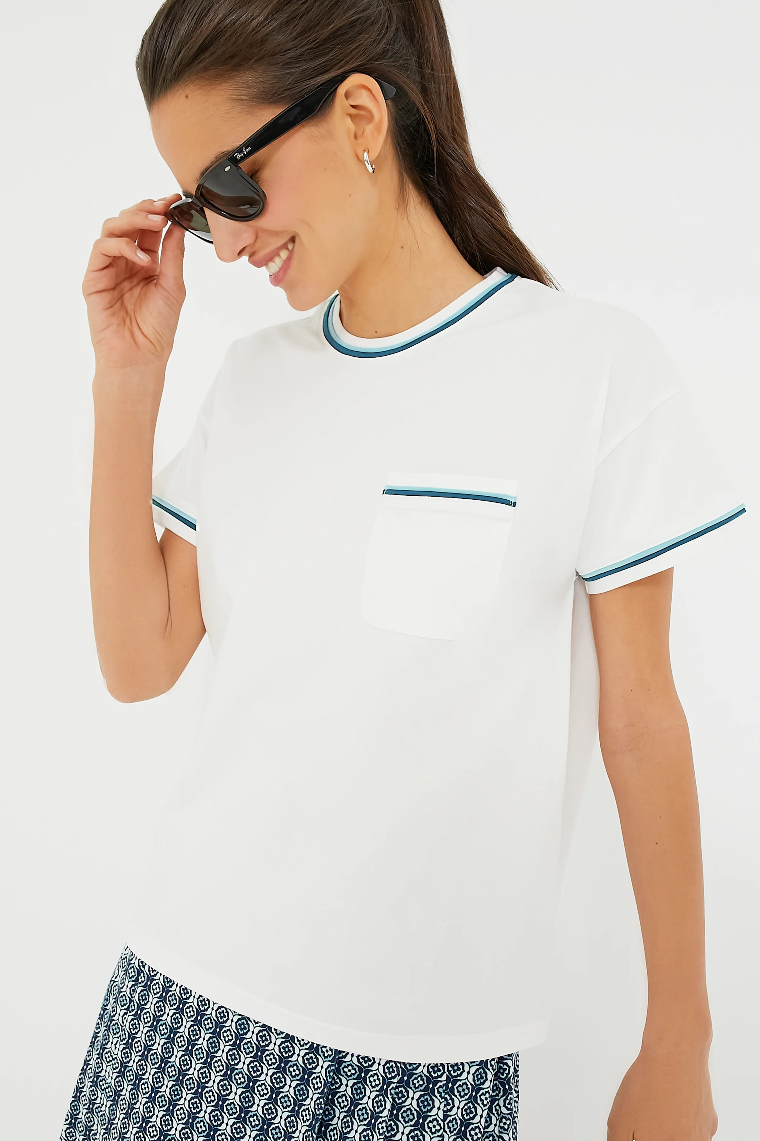 White Piped Cotton Ryan Boyfriend Tee | Tuckernuck (US)
