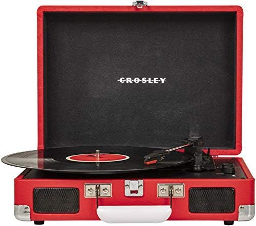 Crosley CR8005D-RE Cruiser Deluxe Vintage 3-Speed Bluetooth Suitcase Turntable, Red | Amazon (US)